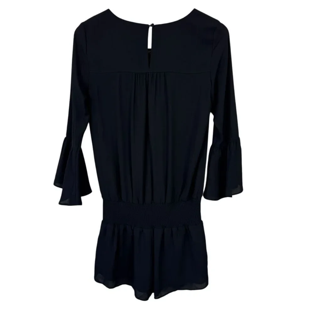 Chelsea28 Black V Neck Lace Up Bell Sleeve Shorts Romper Women's Size XS